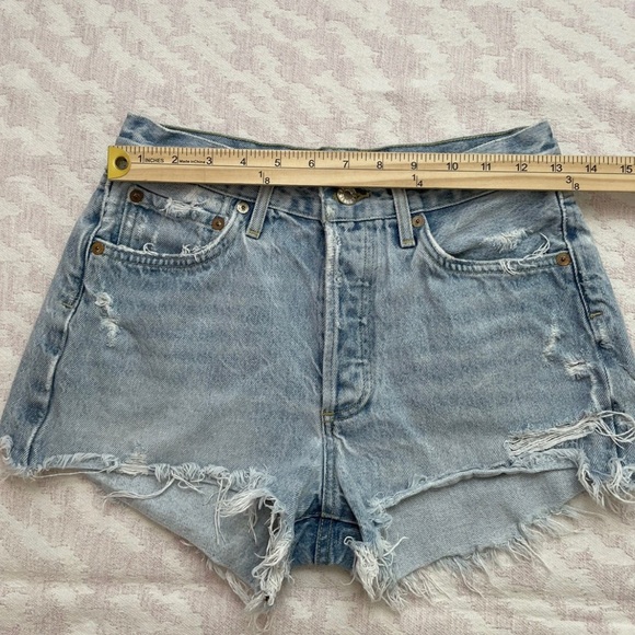 Agolde Frayed Hem Light Blue Jean Shorts - Picture 3 of 8
